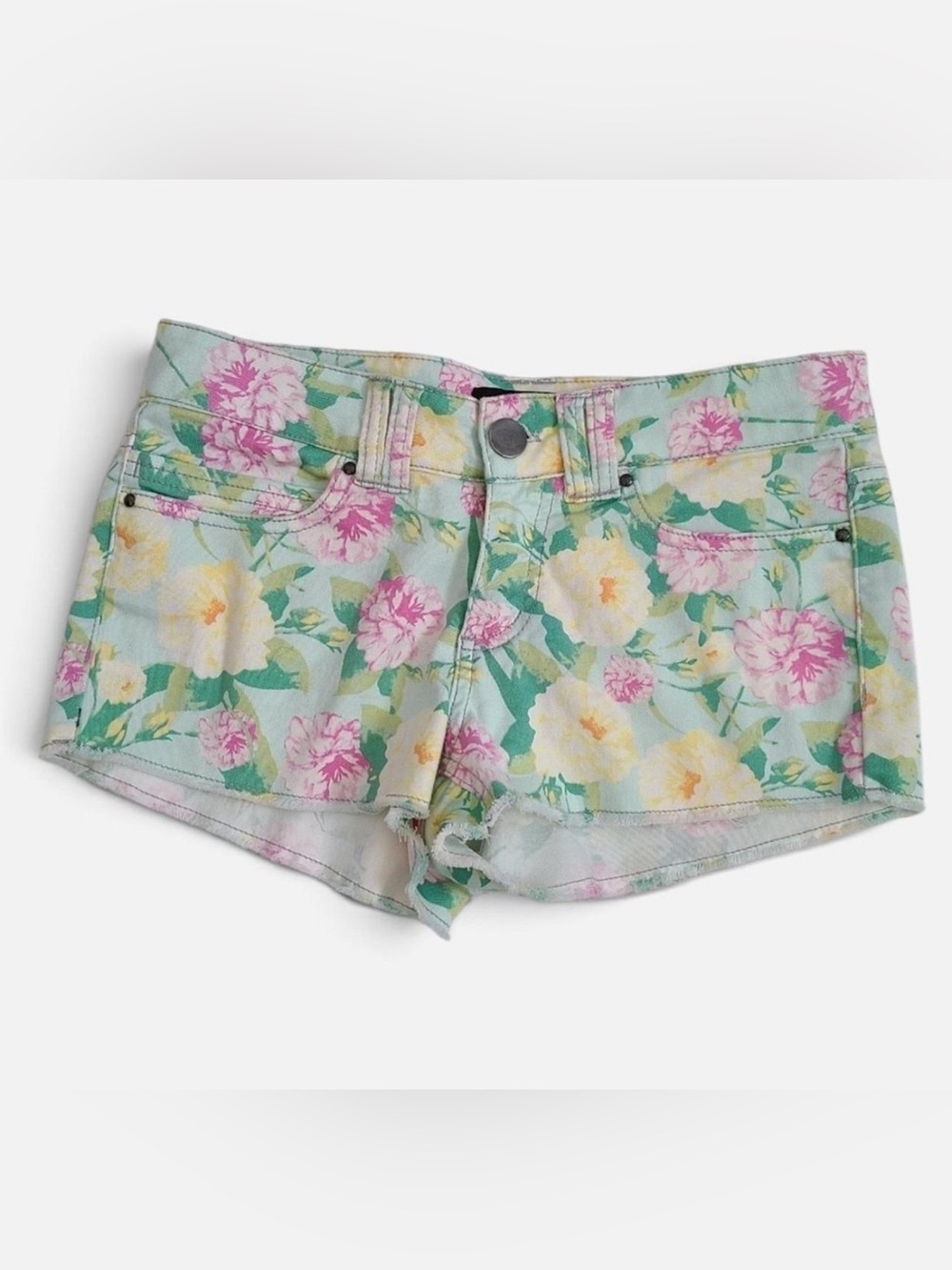 Forever 21 vintage low-rise denim cutoff shorts pastel mint floral women’s M